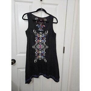 Johnny Was Black Boho Embroidered Sleeveless Dress Size S Boho Vacation Cruise